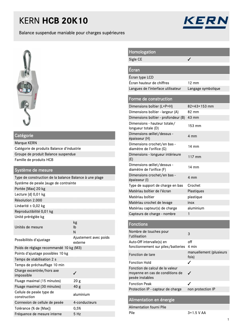 Image de la première page du manuel de l'appareil HCB 20K10