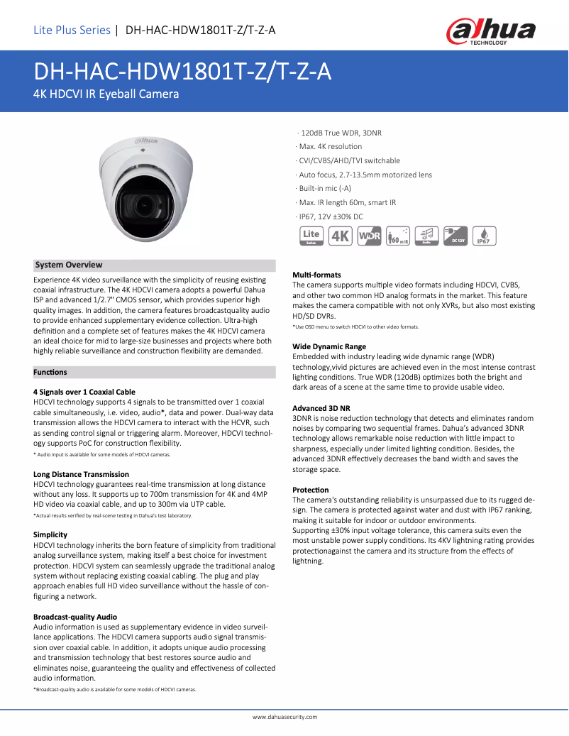 Image de la première page du manuel de l'appareil HAC-HDW1801T-Z-A