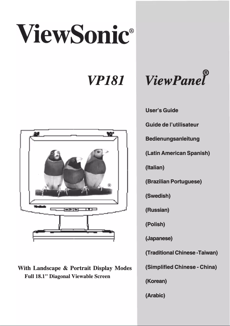 Page 1 de la notice Manuel utilisateur Viewsonic VP181B