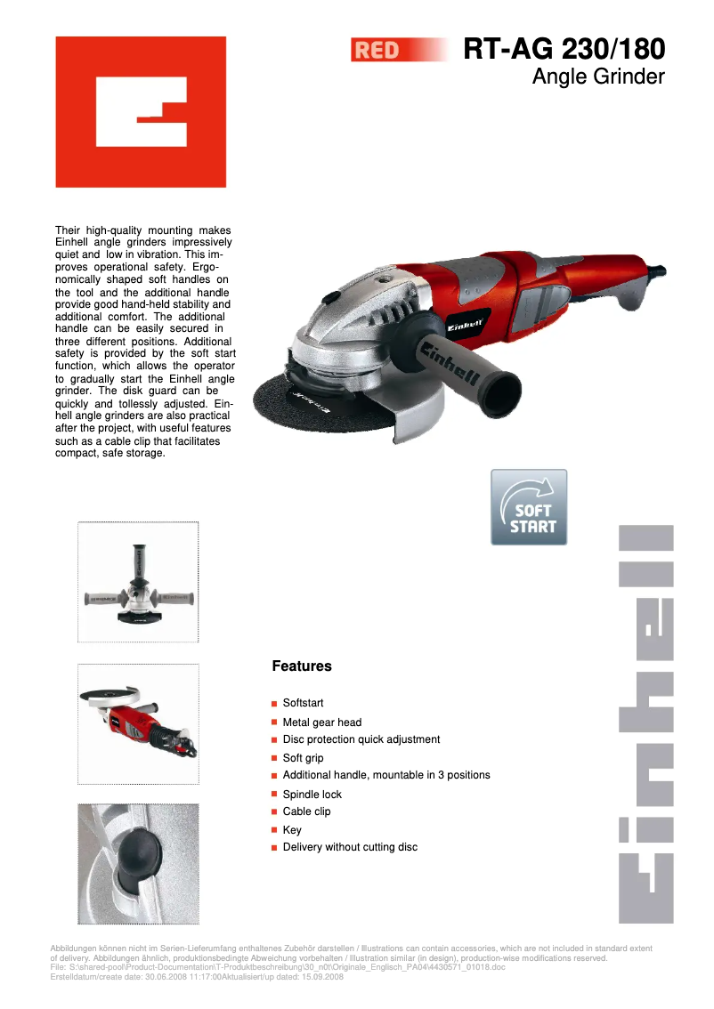 Page 1 de la notice Manuel utilisateur Einhell RT-AG 230/180