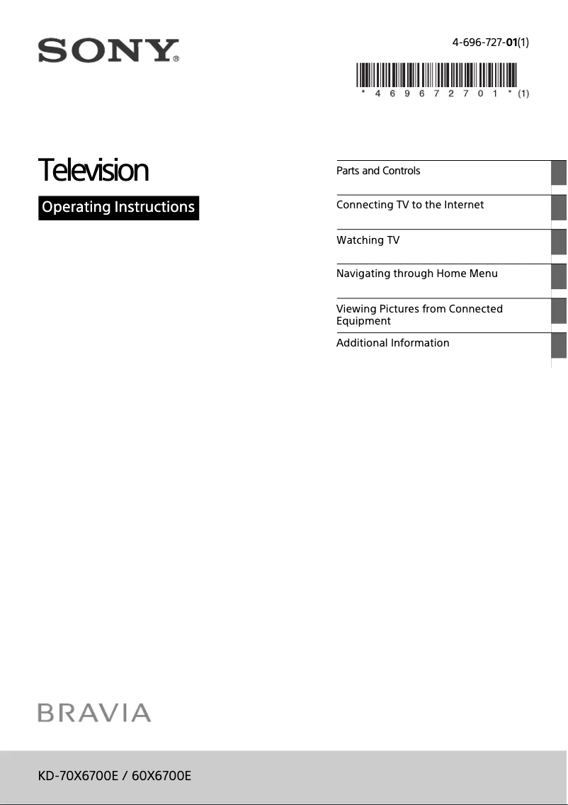 Page n°1 - Manuel utilisateur Sony Bravia KD-70X6700E