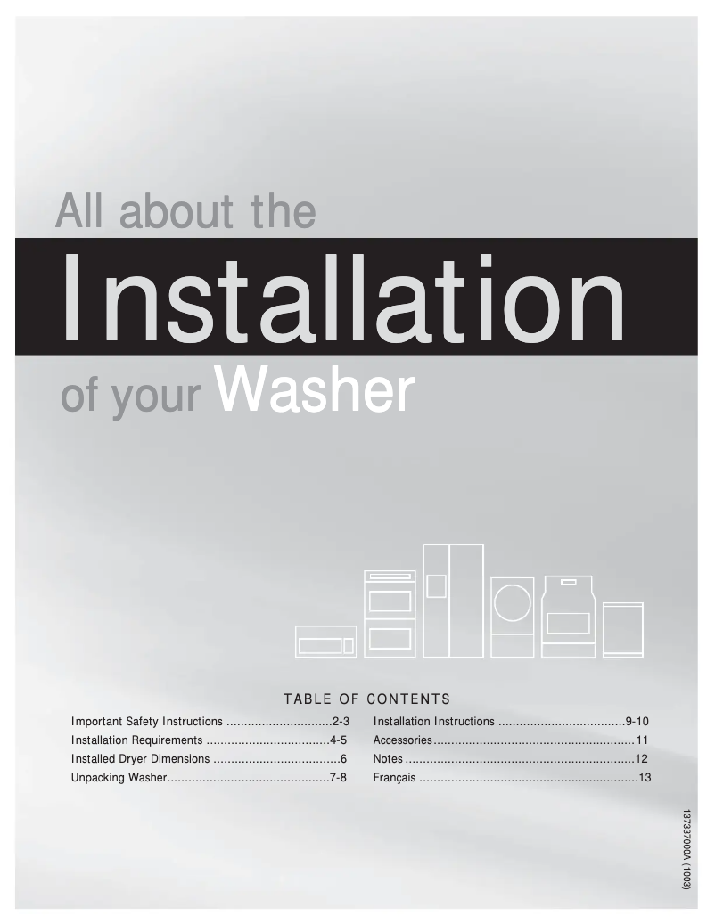 Page 1 de la notice Guide d'installation Frigidaire FAFW4011LB