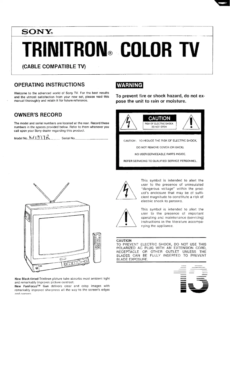 Page 1 de la notice Manuel utilisateur Sony KV-1397R