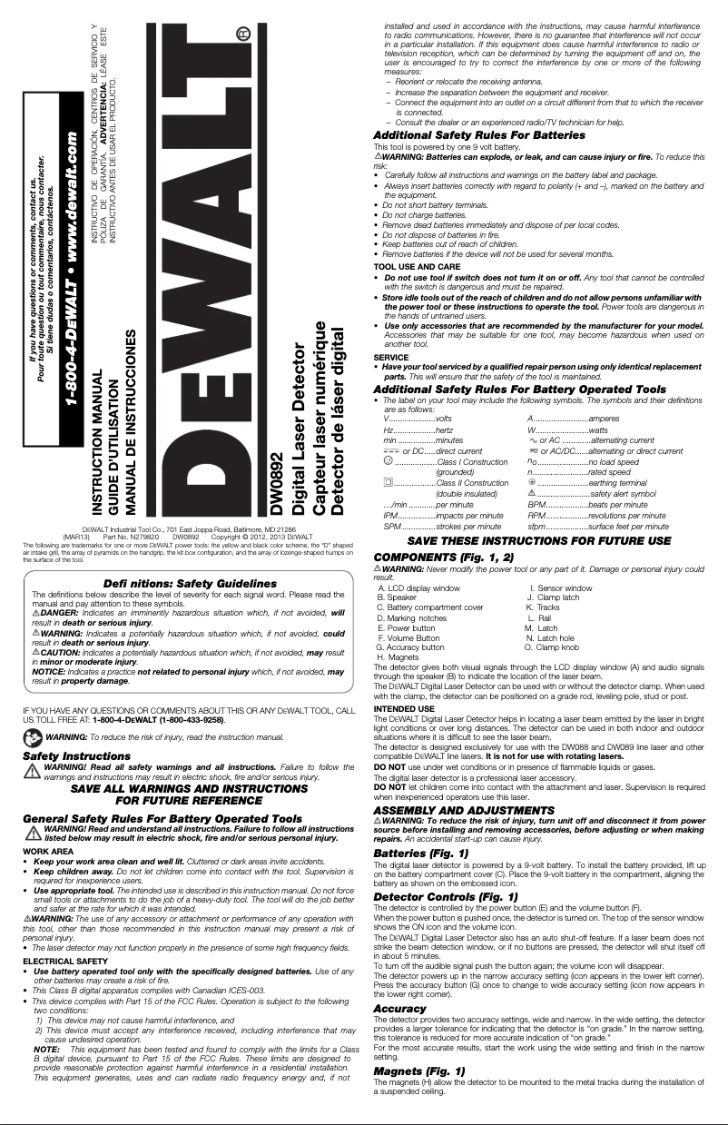 Page n°1 - Manuel utilisateur DeWalt DW0892