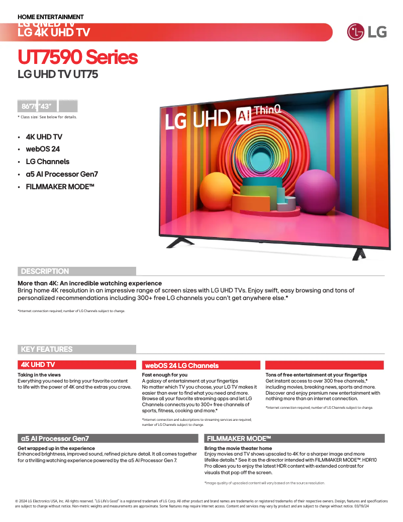 Página 1 del manual Ficha técnica LG 75UT7590PUA