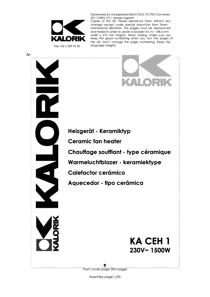 Image de la première page du manuel de l'appareil KA CEH 1