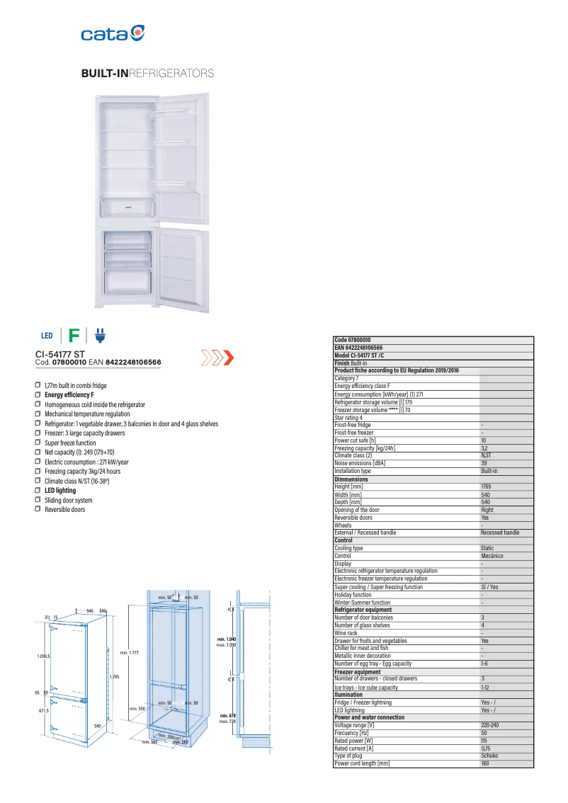 Página 1 del manual Ficha técnica CATA CI 54177 ST