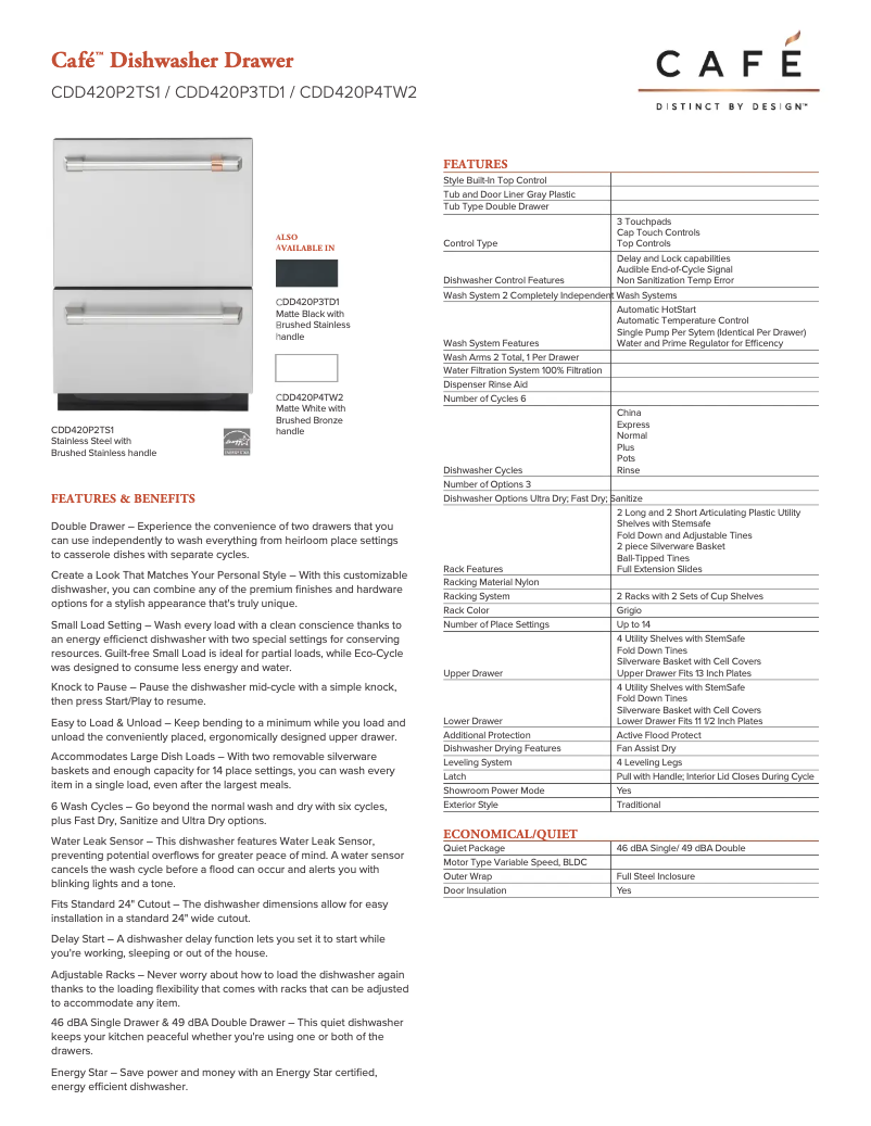 Page 1 de la notice Fiche technique GE CDD420P3TD1