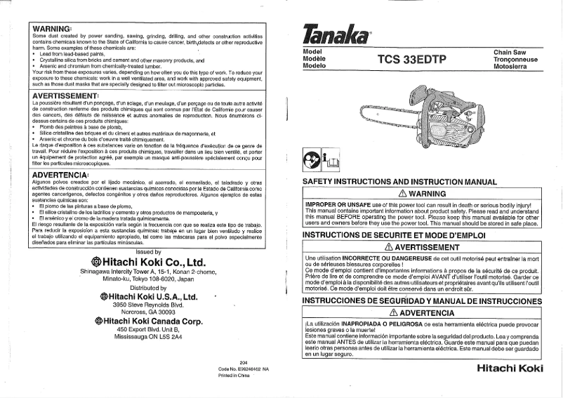 Image de la première page du manuel de l'appareil TCS 33EDTP