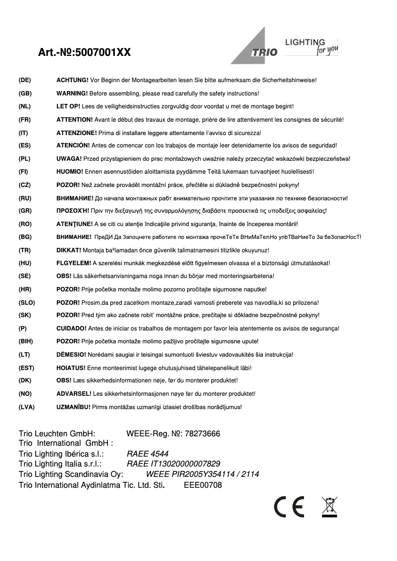 Page 1 de la notice Manuel utilisateur Trio Lighting Traditio 500700161