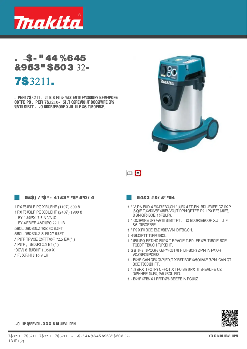 Page 1 de la notice Fiche technique Makita VC3211M