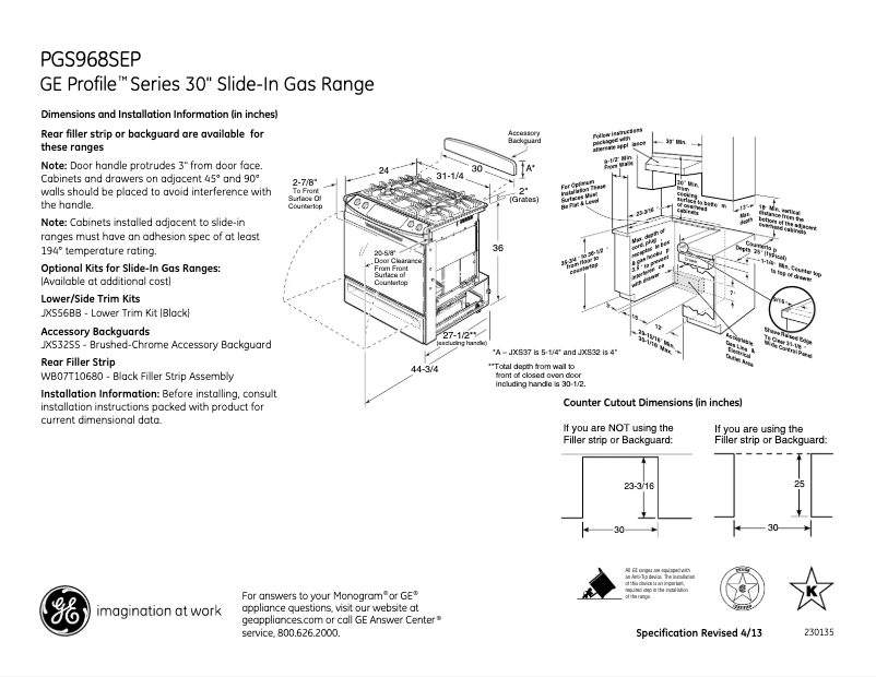 Page n°1 - Fiche technique GE Profile PGS968SEPSS