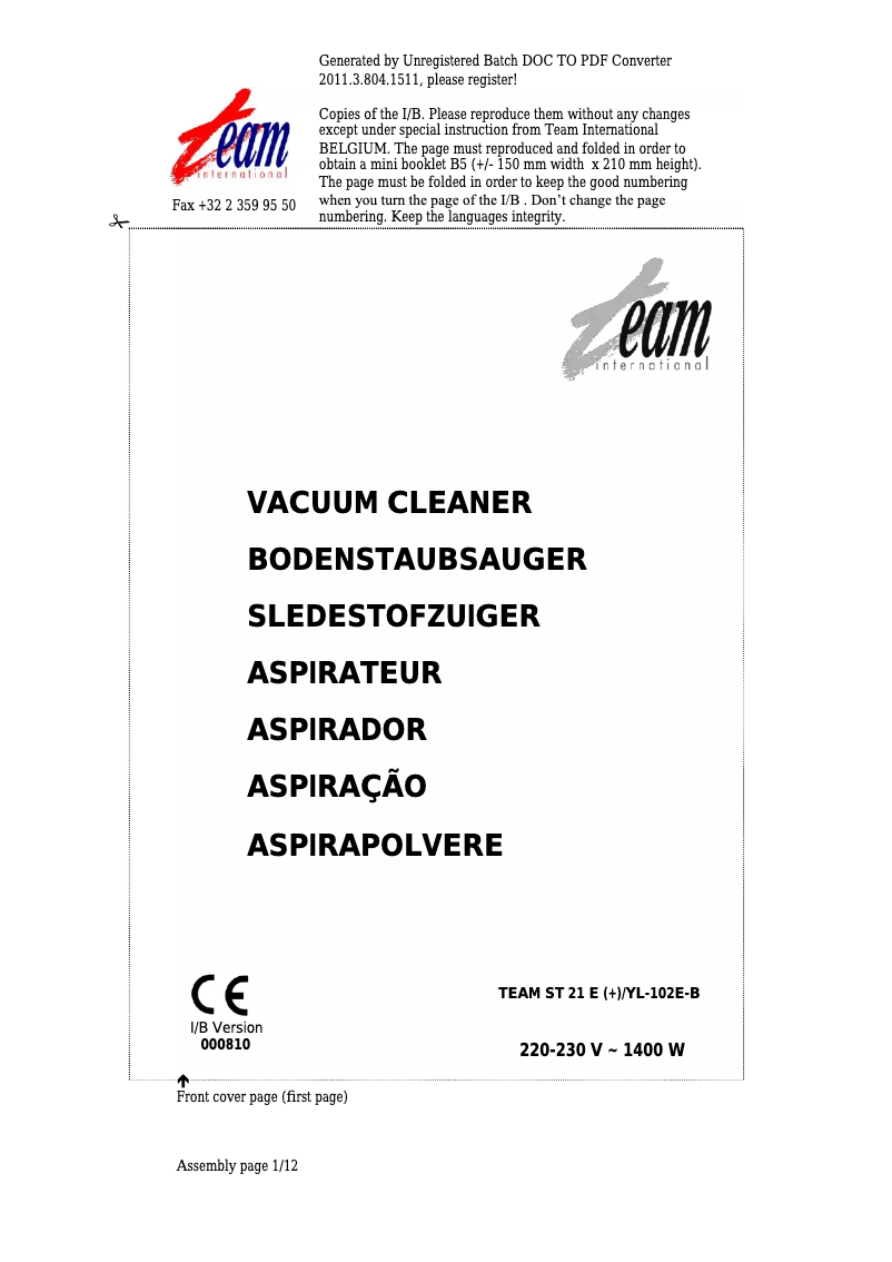 Página 1 del manual Manual de usuario Team ST 21 E