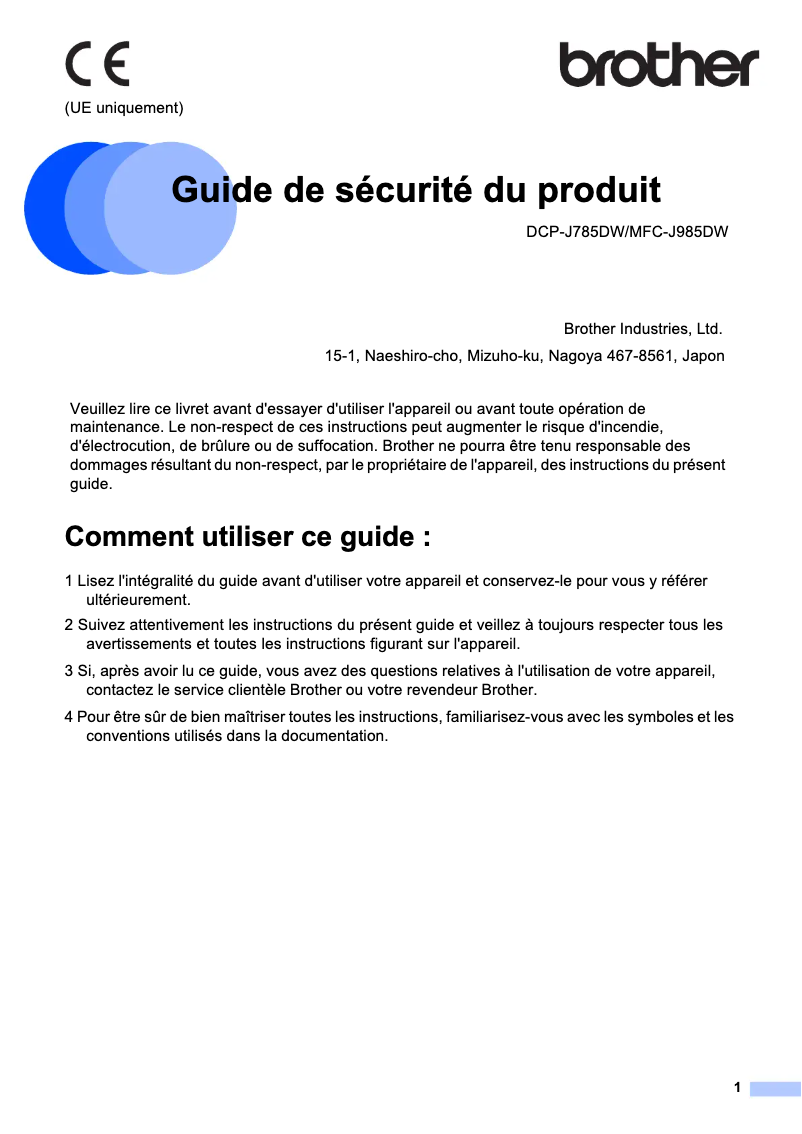 Page n°1 - Instructions de sécurité Brother MFC-J985DW