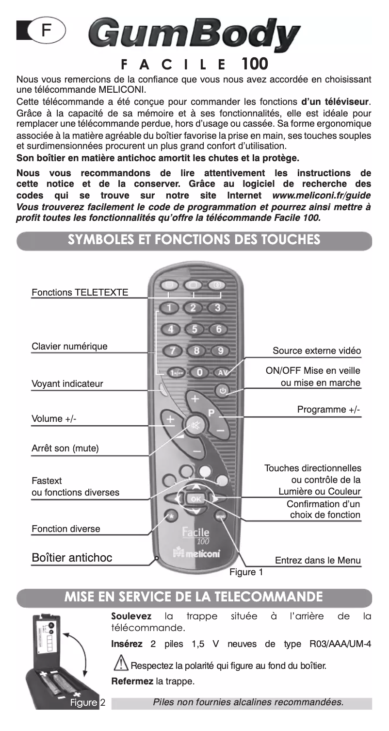 Page 1 de la notice Manuel utilisateur Meliconi Gumbody Facile 100
