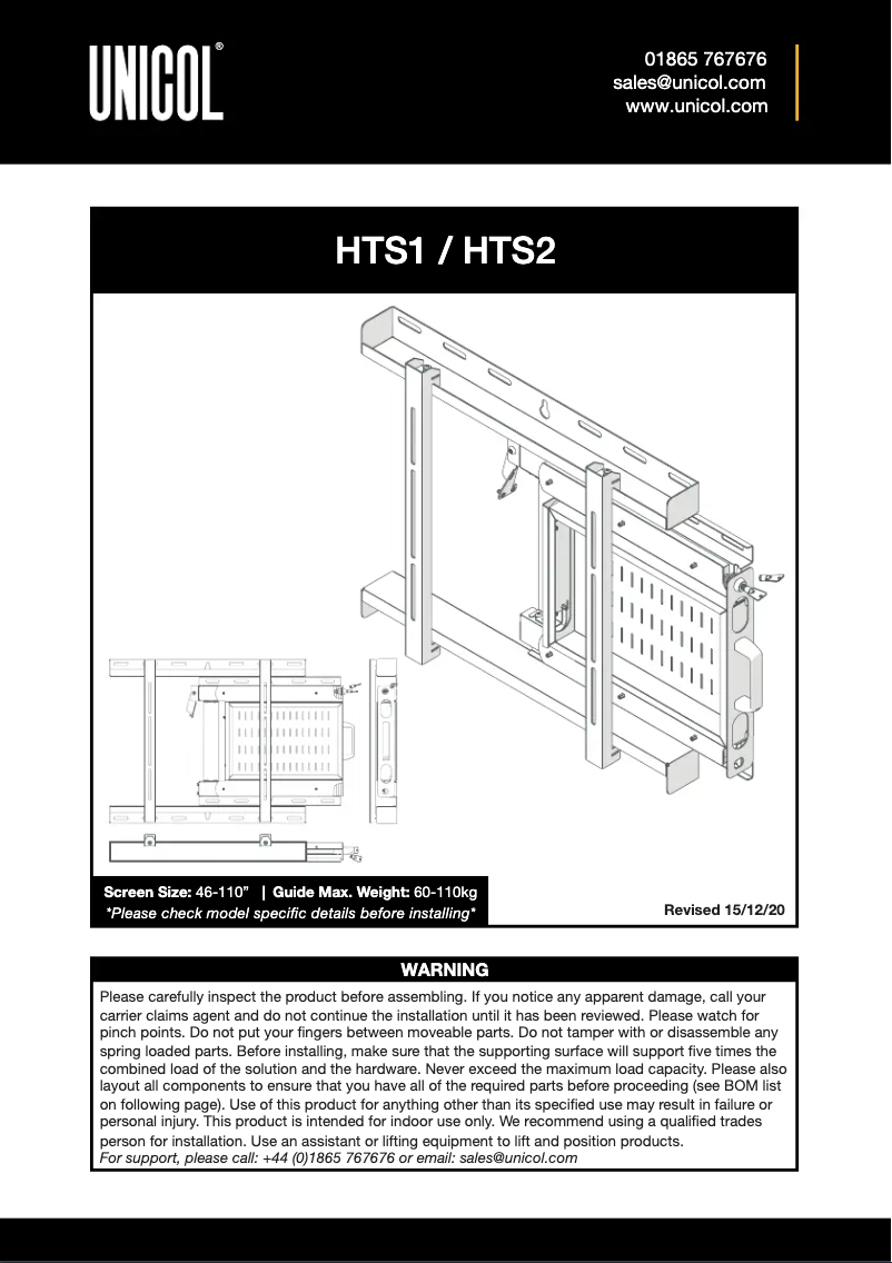 Page 1 de la notice Manuel utilisateur Unicol HTS2