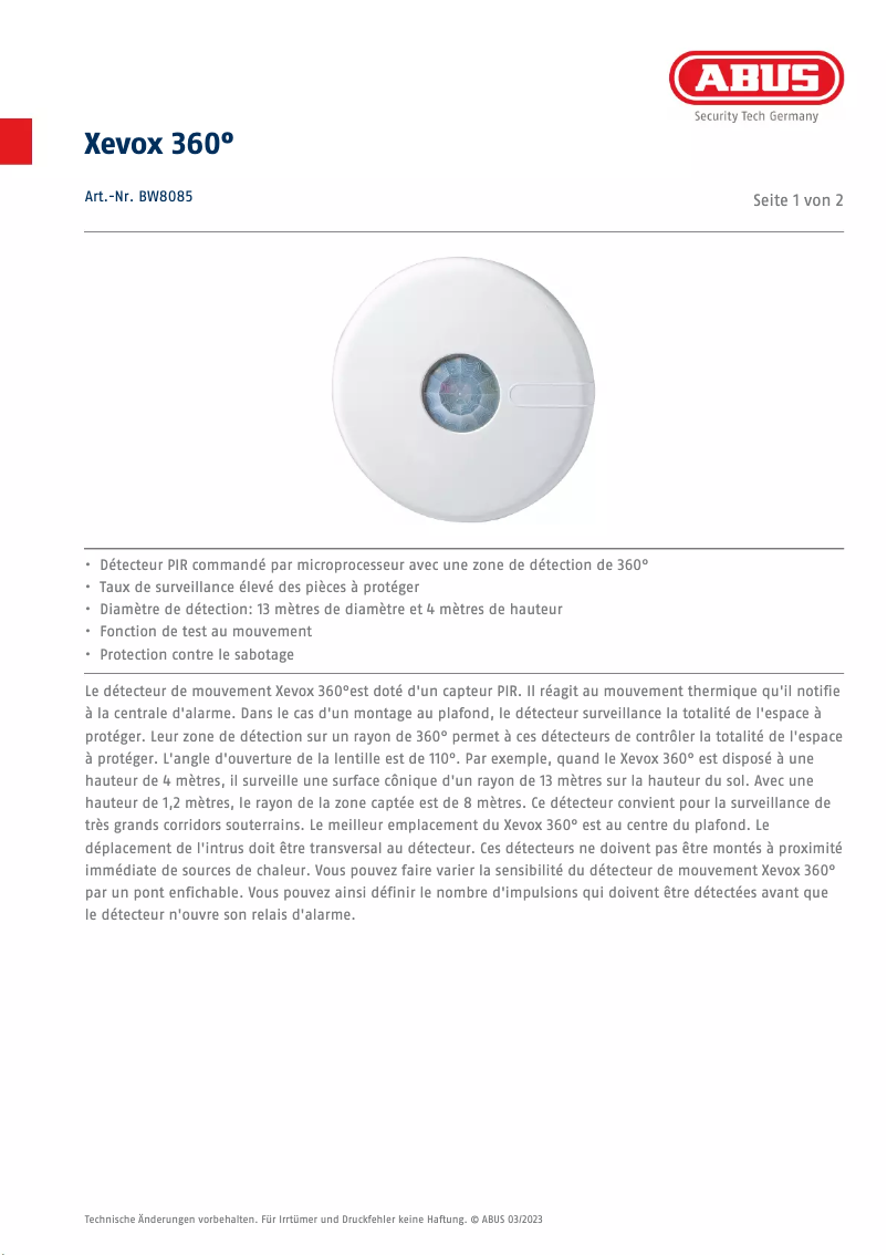 Image de la première page du manuel de l'appareil Xevox 360° BW8085