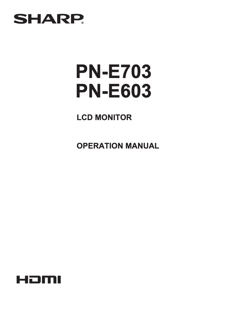 Page 1 de la notice Manuel utilisateur Sharp PN-E603