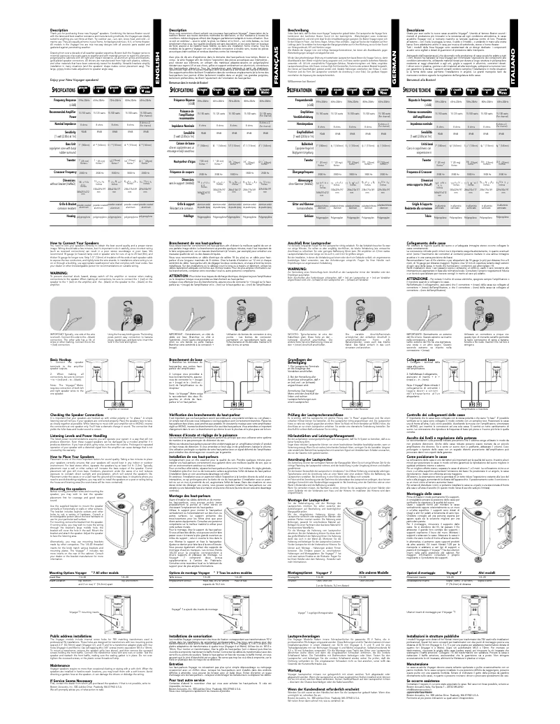 Page 1 de la notice Manuel utilisateur Boston Acoustics Voyager 7