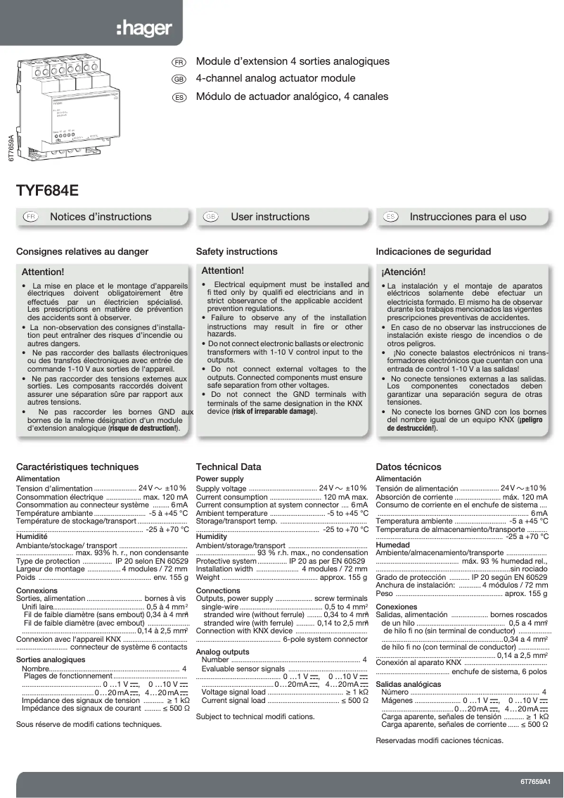 Page n°1 - Manuel utilisateur Hager TYF684E