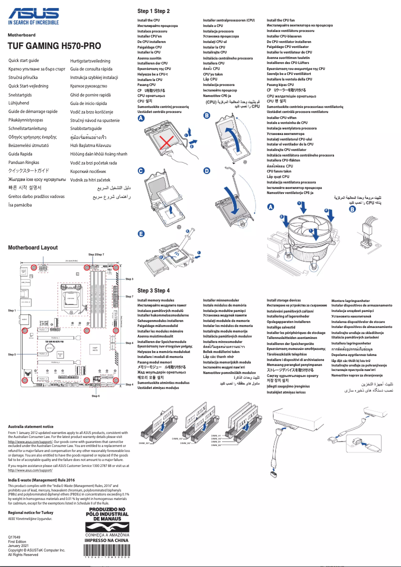 Image de la première page du manuel de l'appareil TUF Gaming H570-Pro