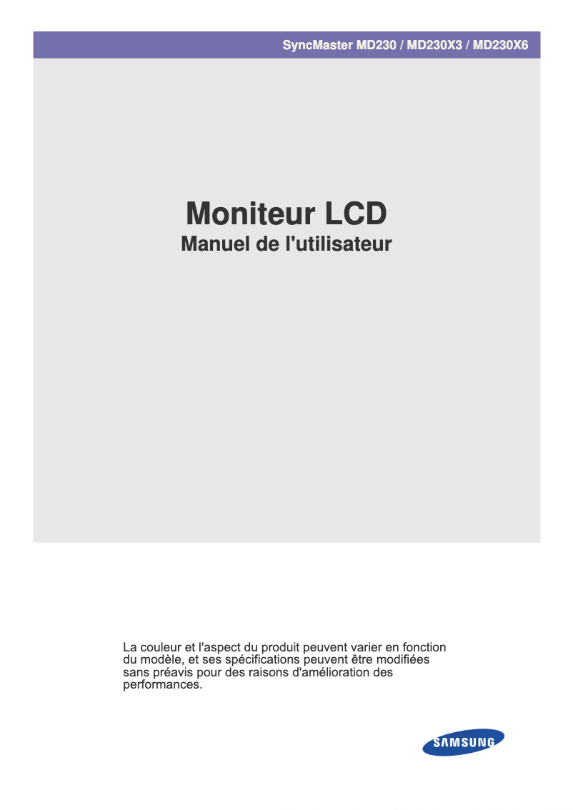 Page 1 de la notice Manuel utilisateur Samsung SyncMaster MD230X6