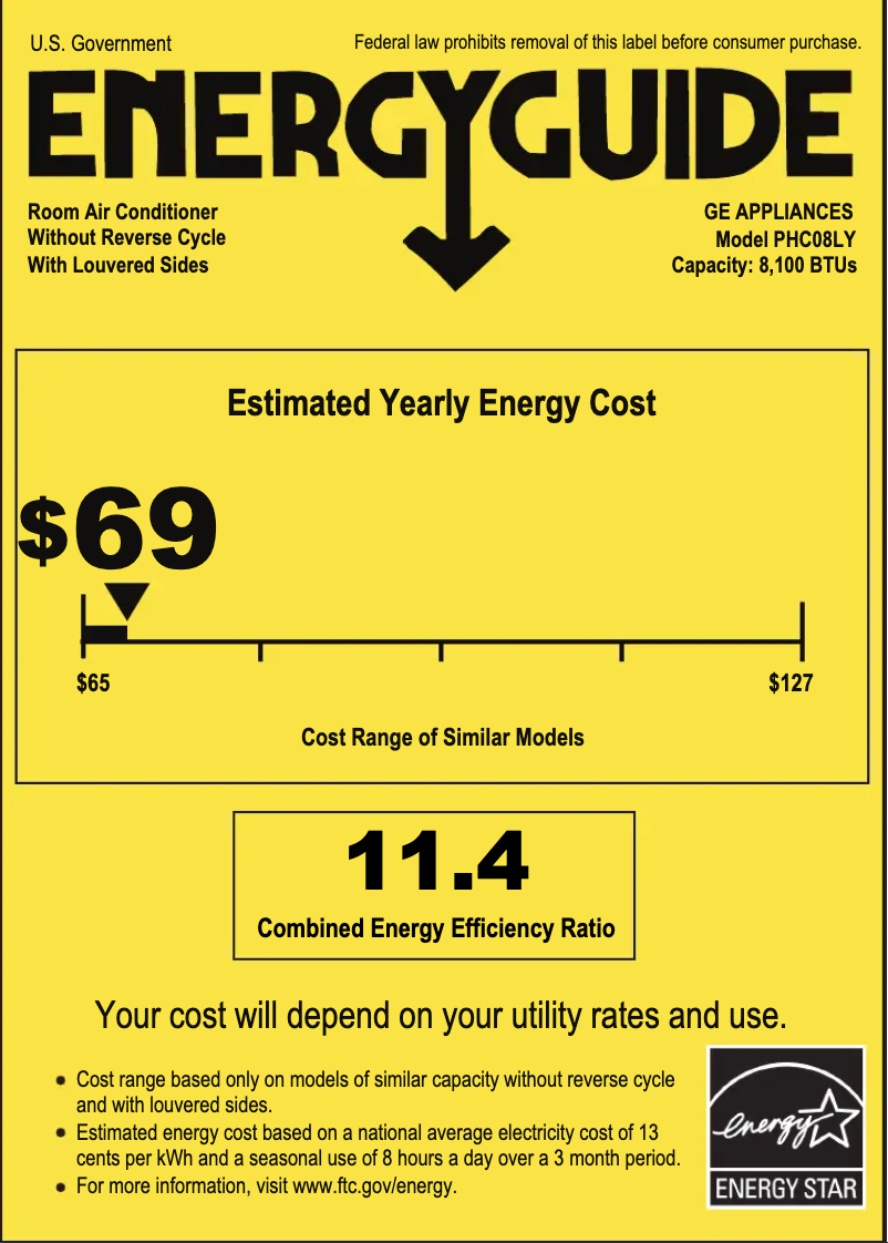 Page 1 de la notice Label énergétique GE Profile PHC08LY