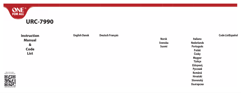 Page n°1 - Manuel utilisateur One for all URC 7990