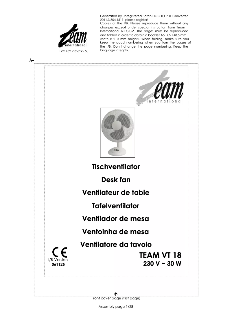 Page n°1 - Manuel utilisateur Team VT 18