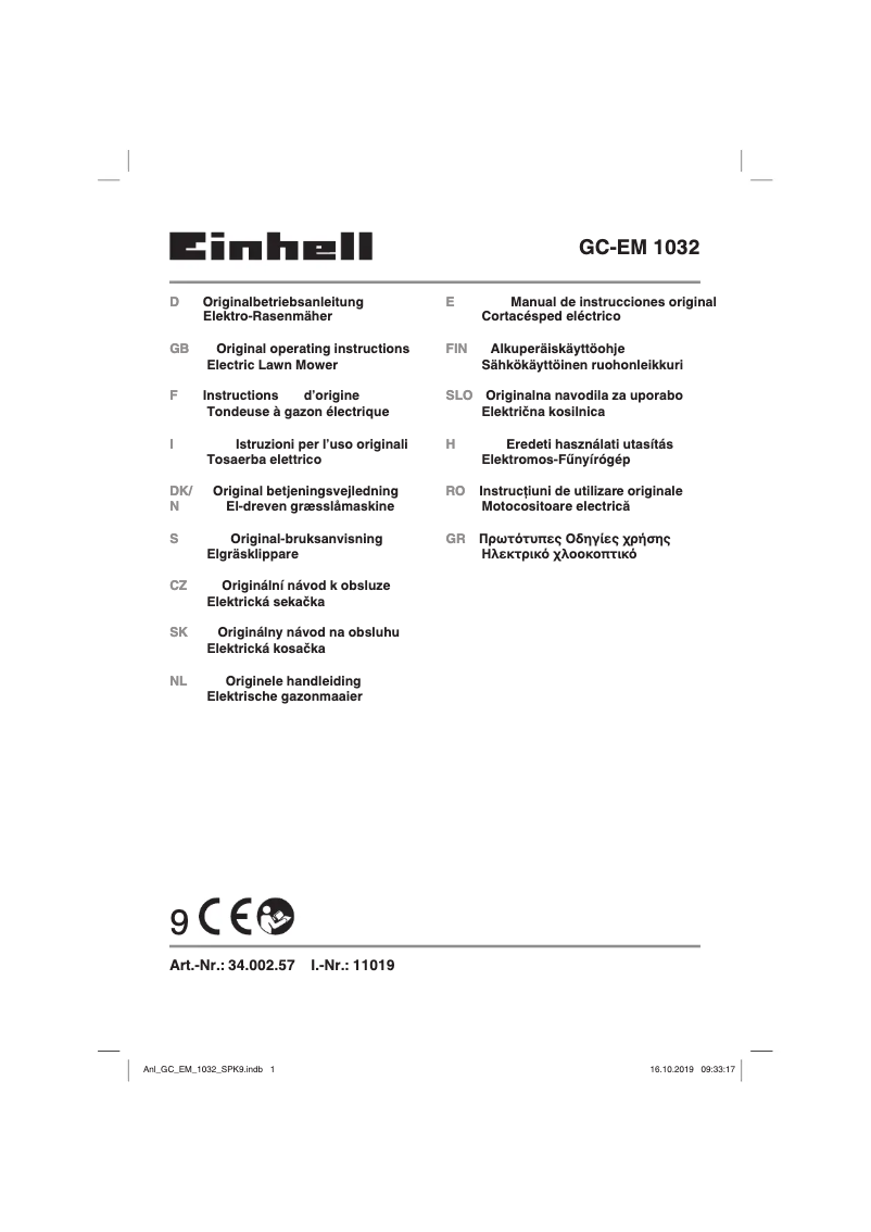 Page n°1 - Manuel utilisateur Einhell GC-EM 1032
