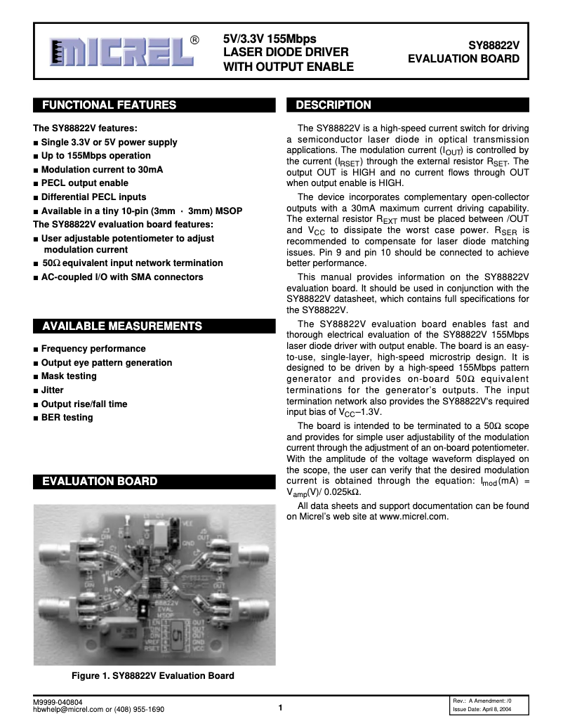 Page 1 de la notice Manuel utilisateur Microchip SY88822V