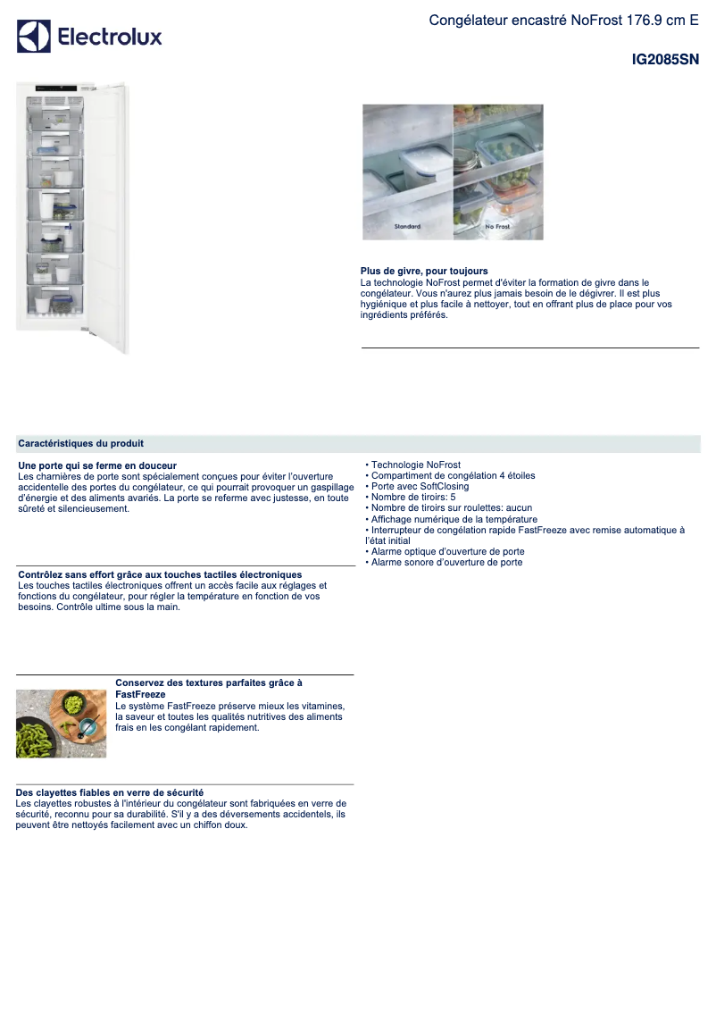 Page 1 de la notice Fiche technique Electrolux IG2085SN