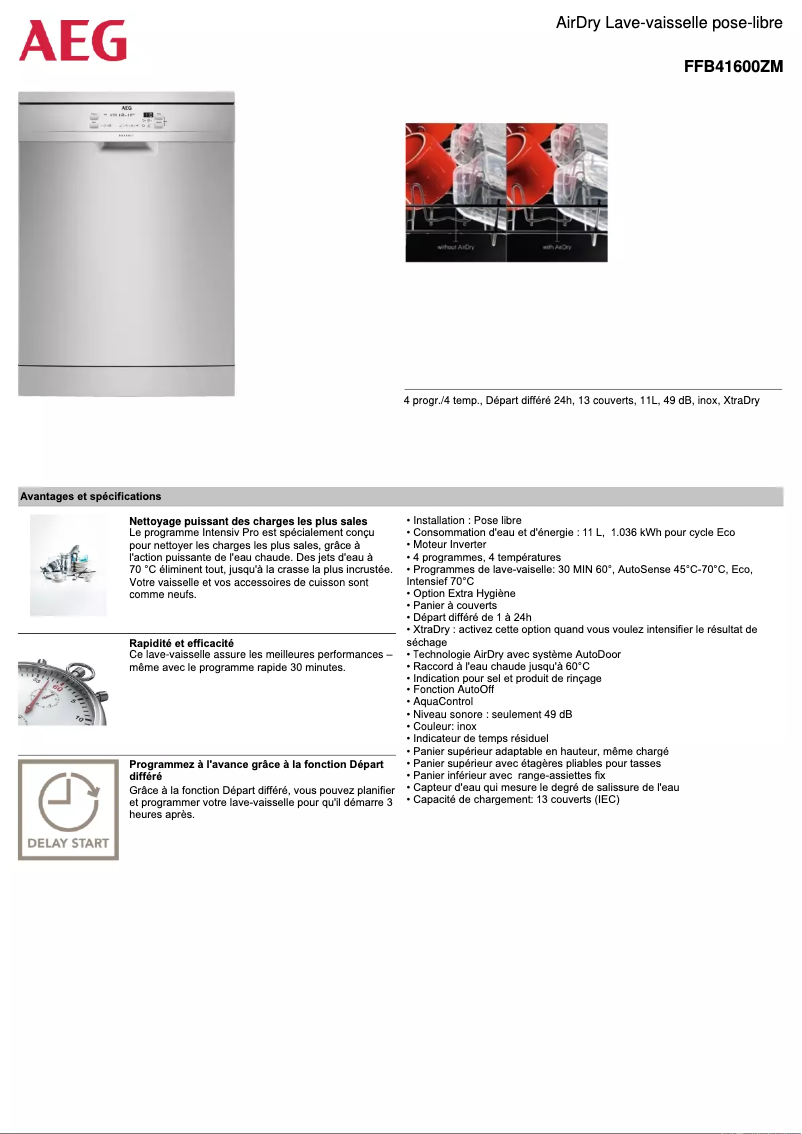 Page 1 de la notice Fiche technique AEG FFB41600ZM