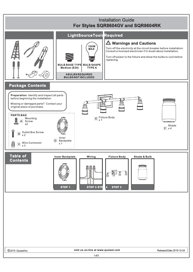 Page n°1 - Manuel utilisateur Quoizel Squire SQR8604RK