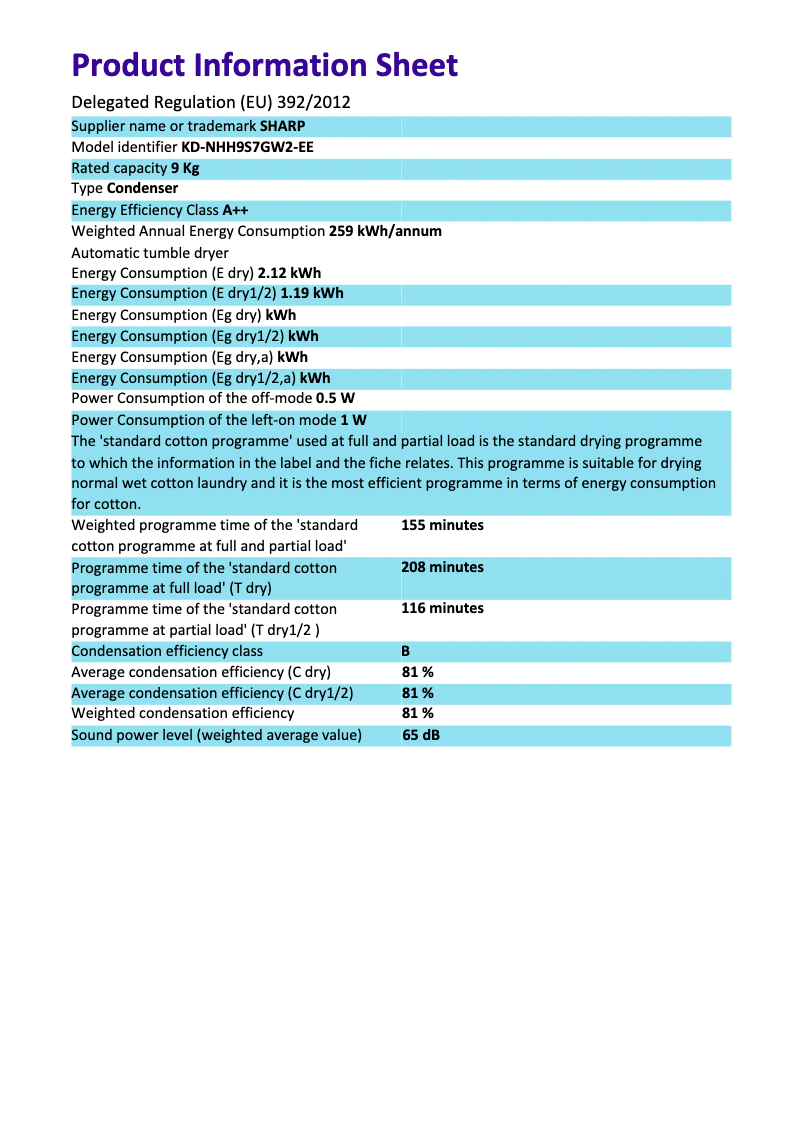 Page 1 de la notice Manuel utilisateur Sharp KD-NHH9S7GW2-EE