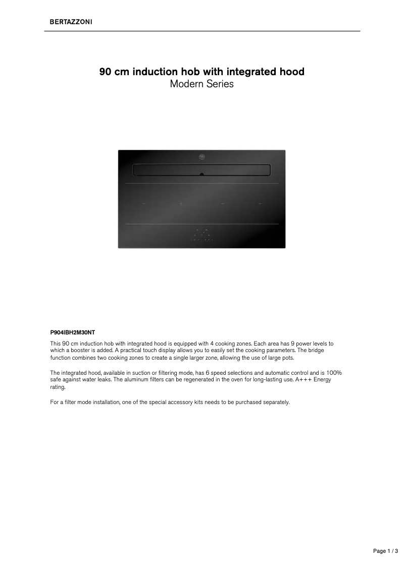 Page 1 de la notice Fiche technique Bertazzoni P904IBH2M30NT