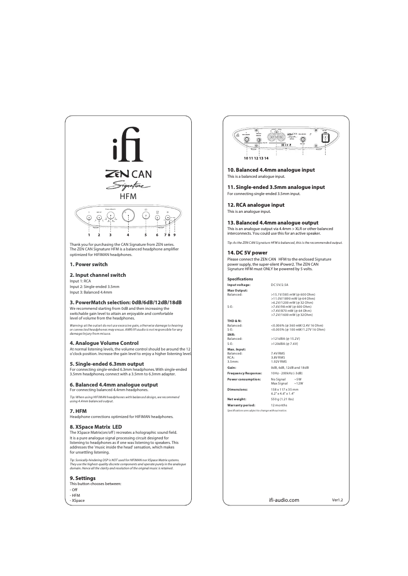 Page n°1 - Manuel utilisateur iFi Audio ZEN CAN Signature HFM
