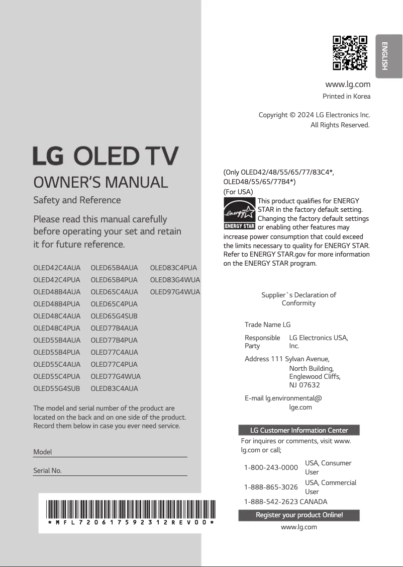 Page n°1 - Manuel utilisateur LG OLED83C4AUA
