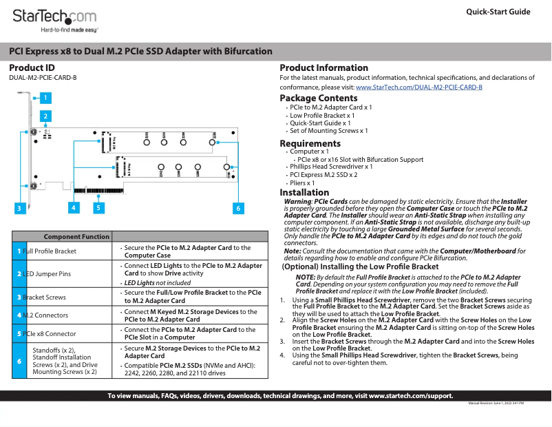 Page n°1 - Manuel utilisateur StarTech.com DUAL-M2-PCIE-CARD-B