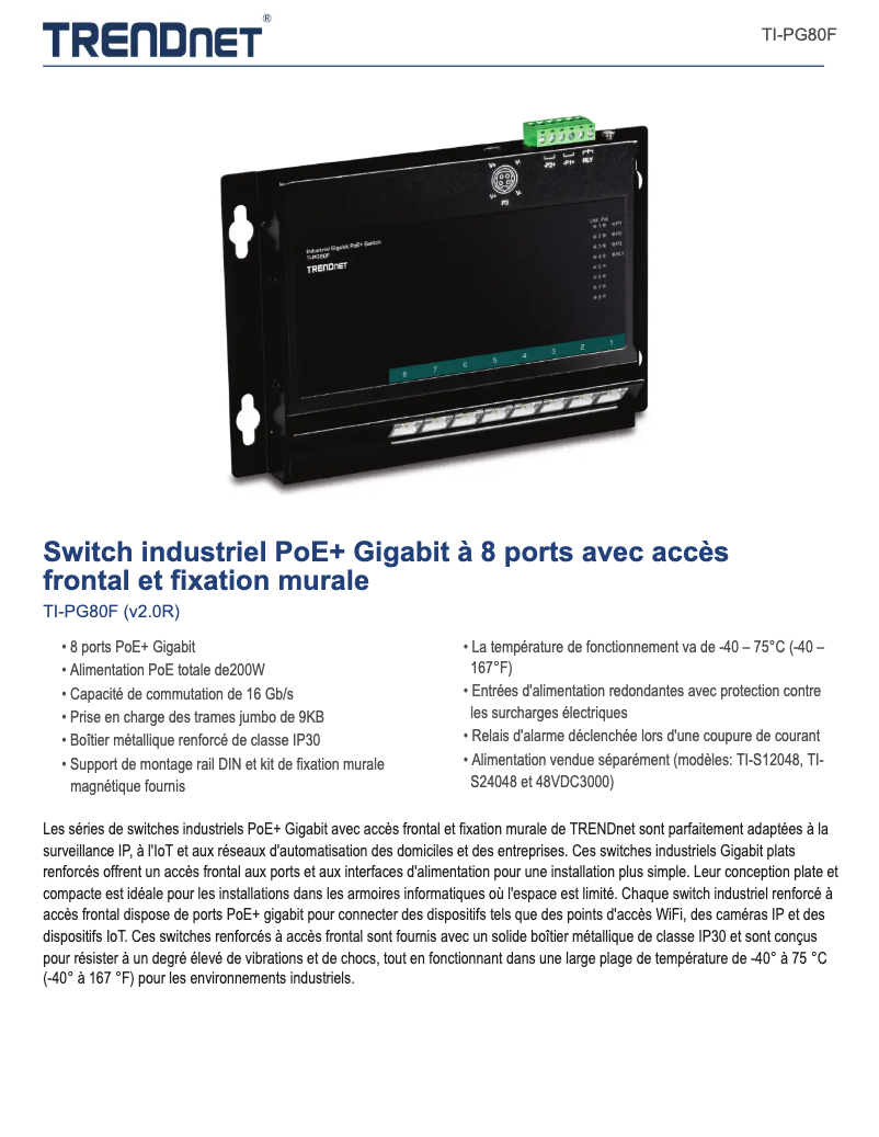 Page 1 of the manual Technical Sheet TRENDnet TI-PG80F