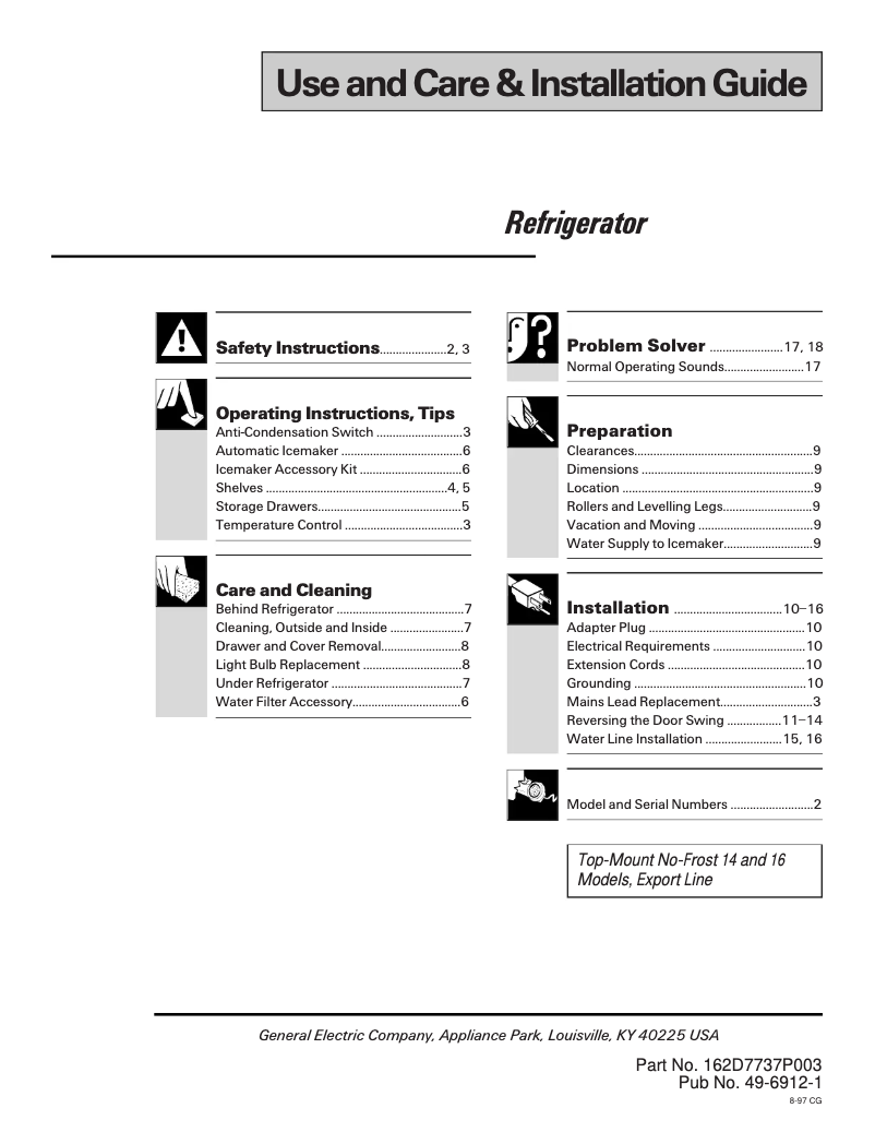 Imagen de la primera página del manual del dispositivo TBT16SABWW