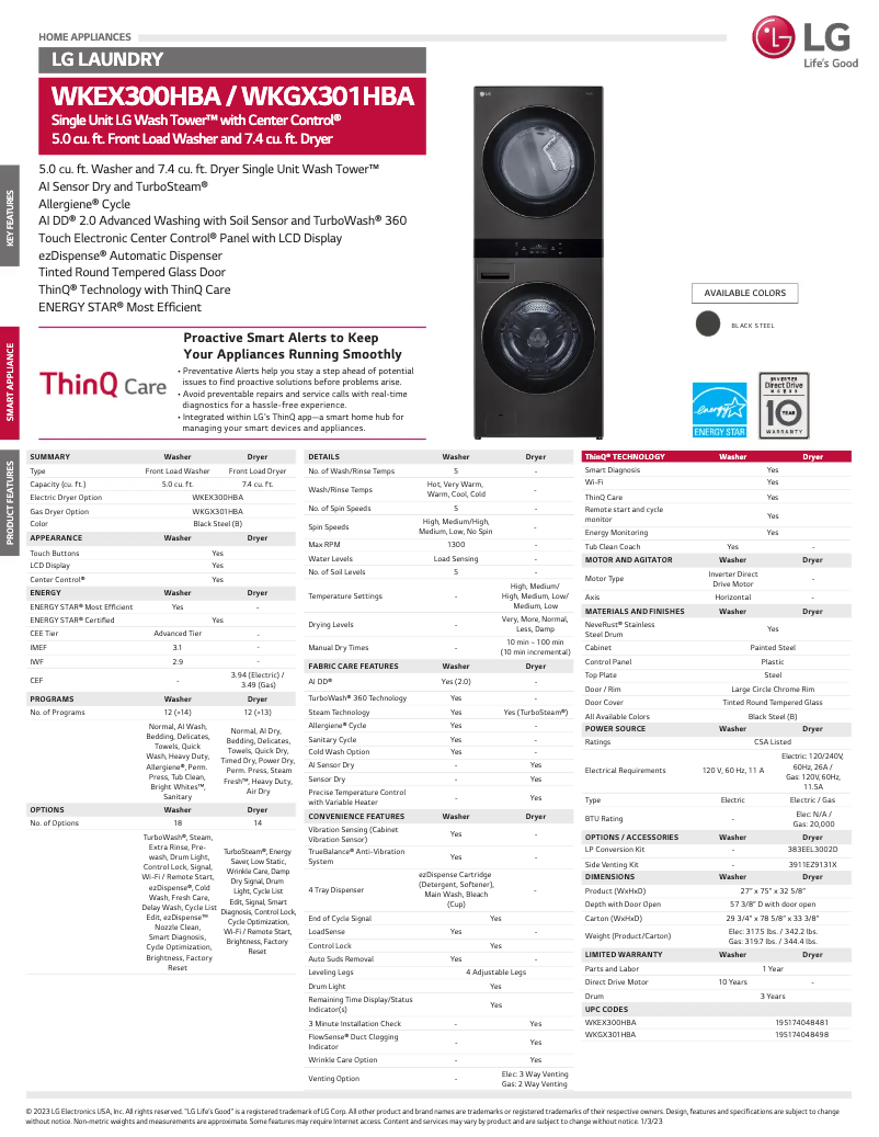 Page n°1 - Fiche technique LG WKEX300HBA