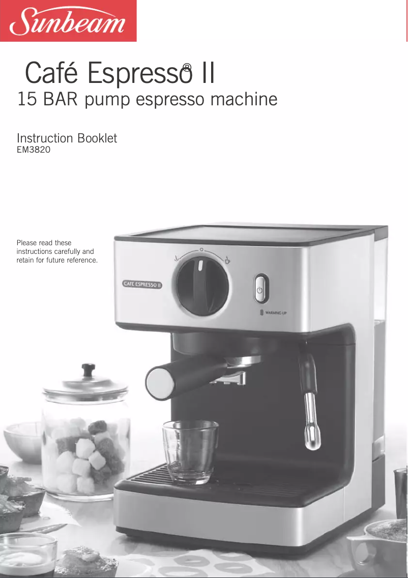 Page 1 de la notice Manuel utilisateur Sunbeam Cafe Espresso II EM3820