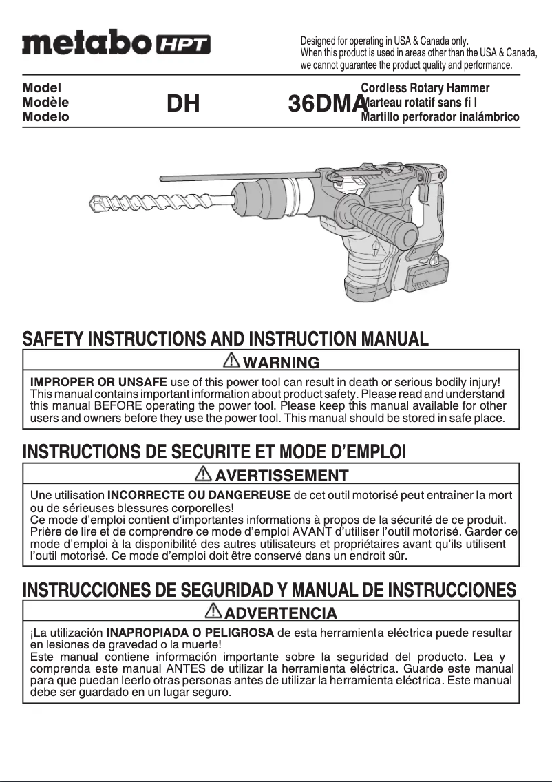 Page 1 de la notice Manuel utilisateur HiKOKI DH36DMA