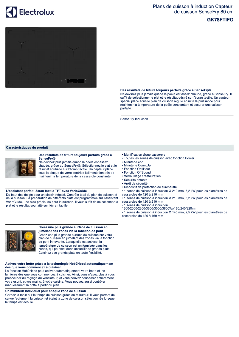 Page 1 de la notice Fiche technique Electrolux GK78FTIFO