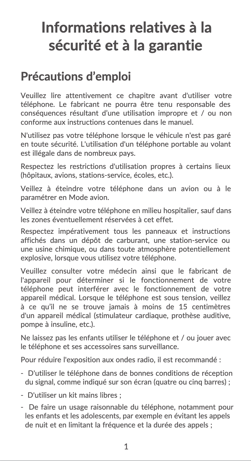 Page n°1 - Instructions de sécurité Alcatel 2057
