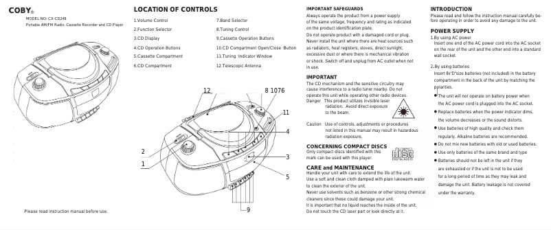 Imagen de la primera página del manual del dispositivo CX-CD248