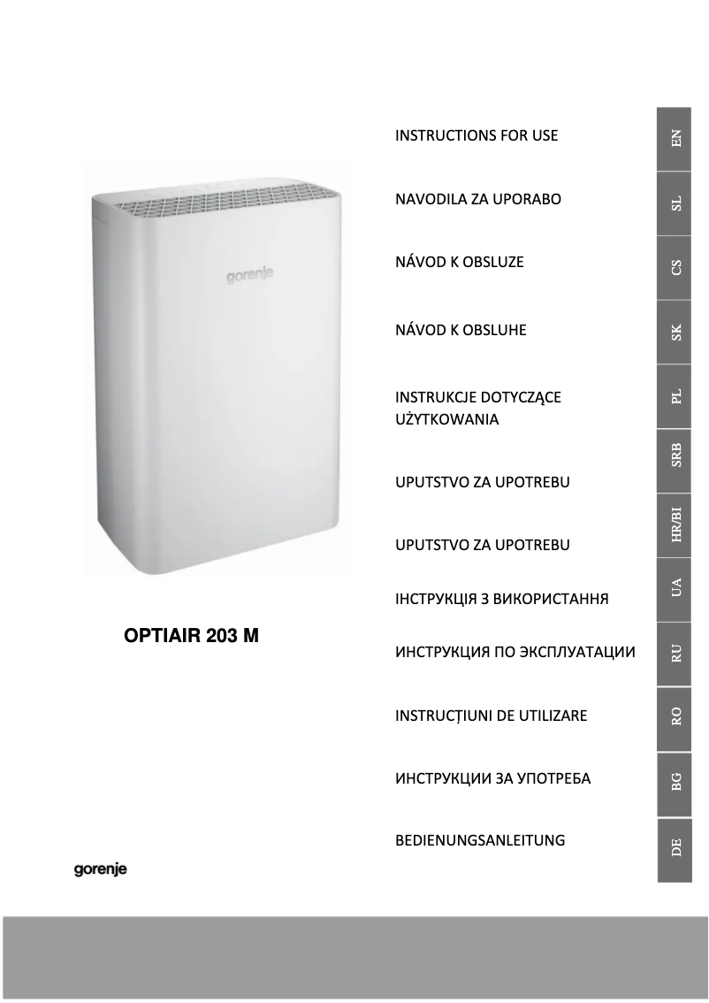 Image de la première page du manuel de l'appareil OPTIAIR 203M