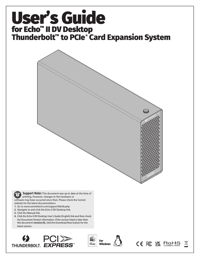 Página 1 del manual Manual de usuario Sonnet Echo II DV Desktop