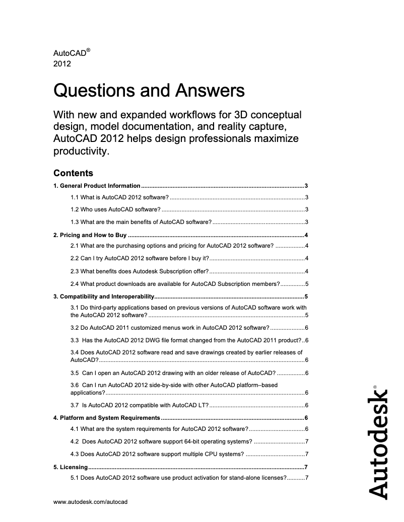 Page 1 de la notice Manuel utilisateur Autodesk Autocad Full 2012